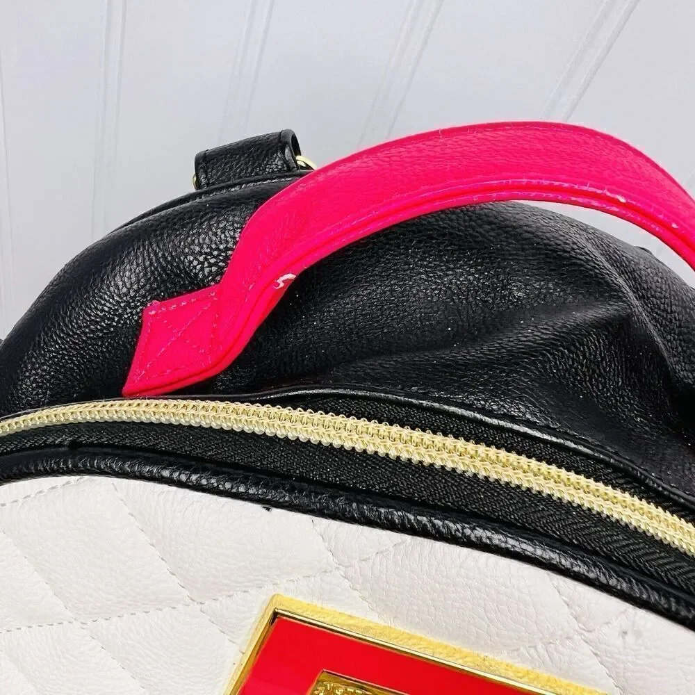 Betsey Johnson Backpack Medium with Panda Face Furry Brows White Black Pink